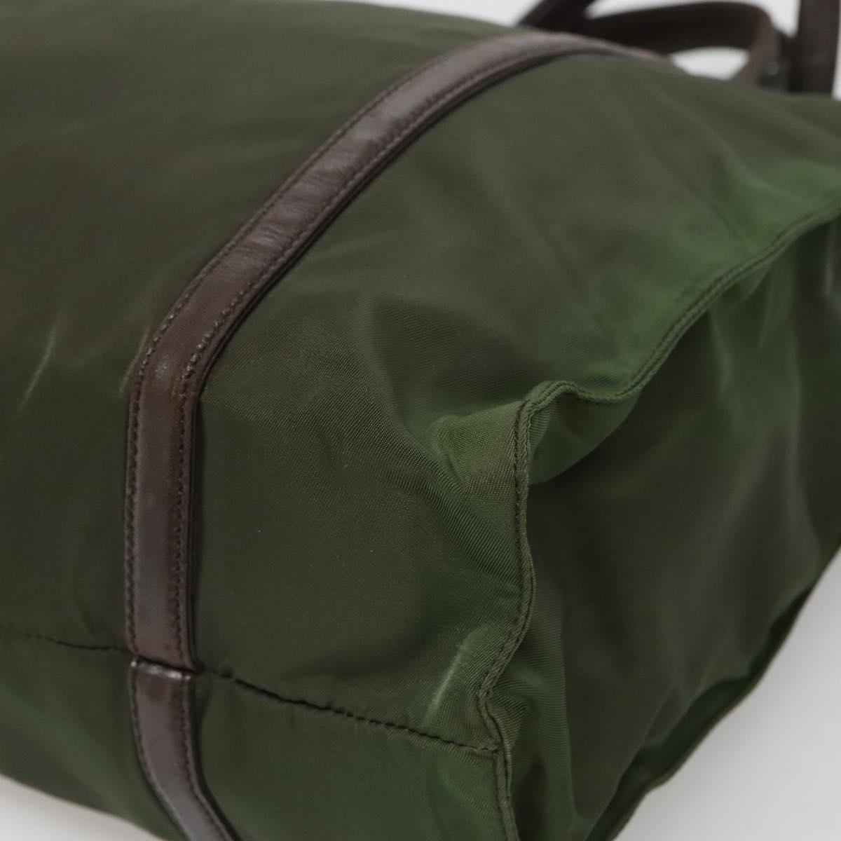 PRADA Tote Bag Nylon Khaki Brown Silver Auth bs22976