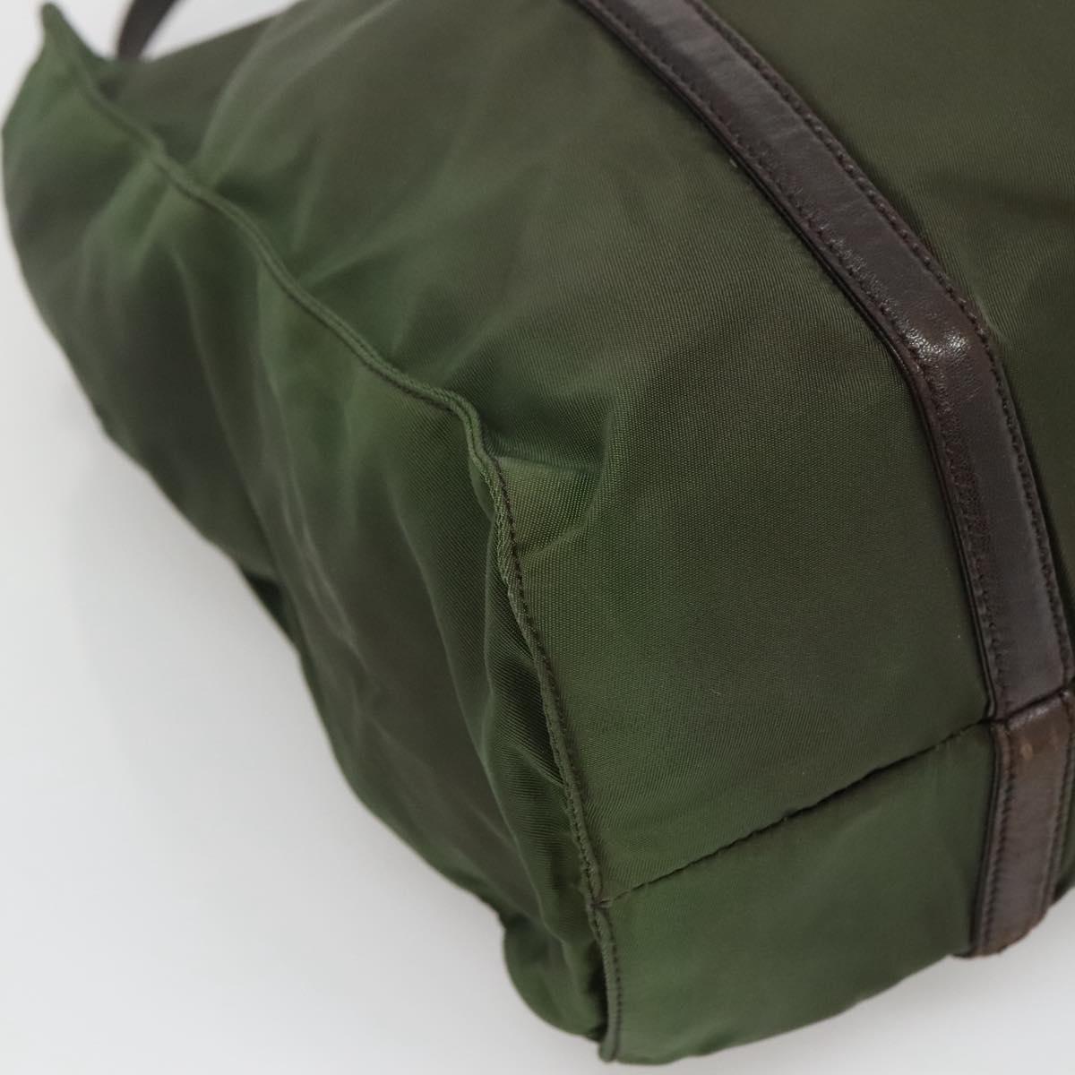 PRADA Tote Bag Nylon Khaki Brown Silver Auth bs22976