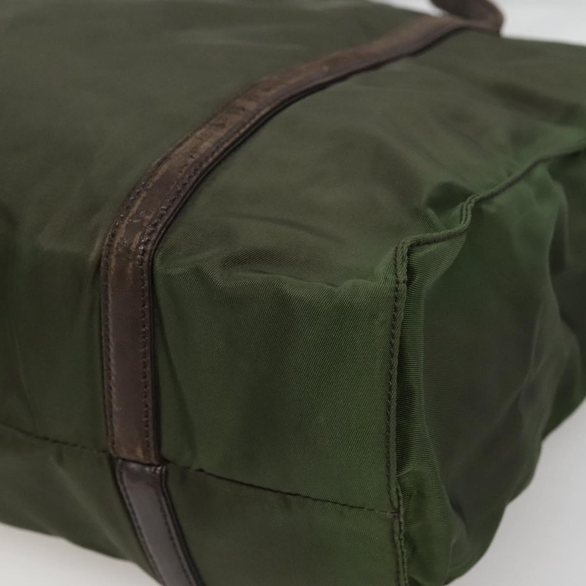 PRADA Tote Bag Nylon Khaki Brown Silver Auth bs22976