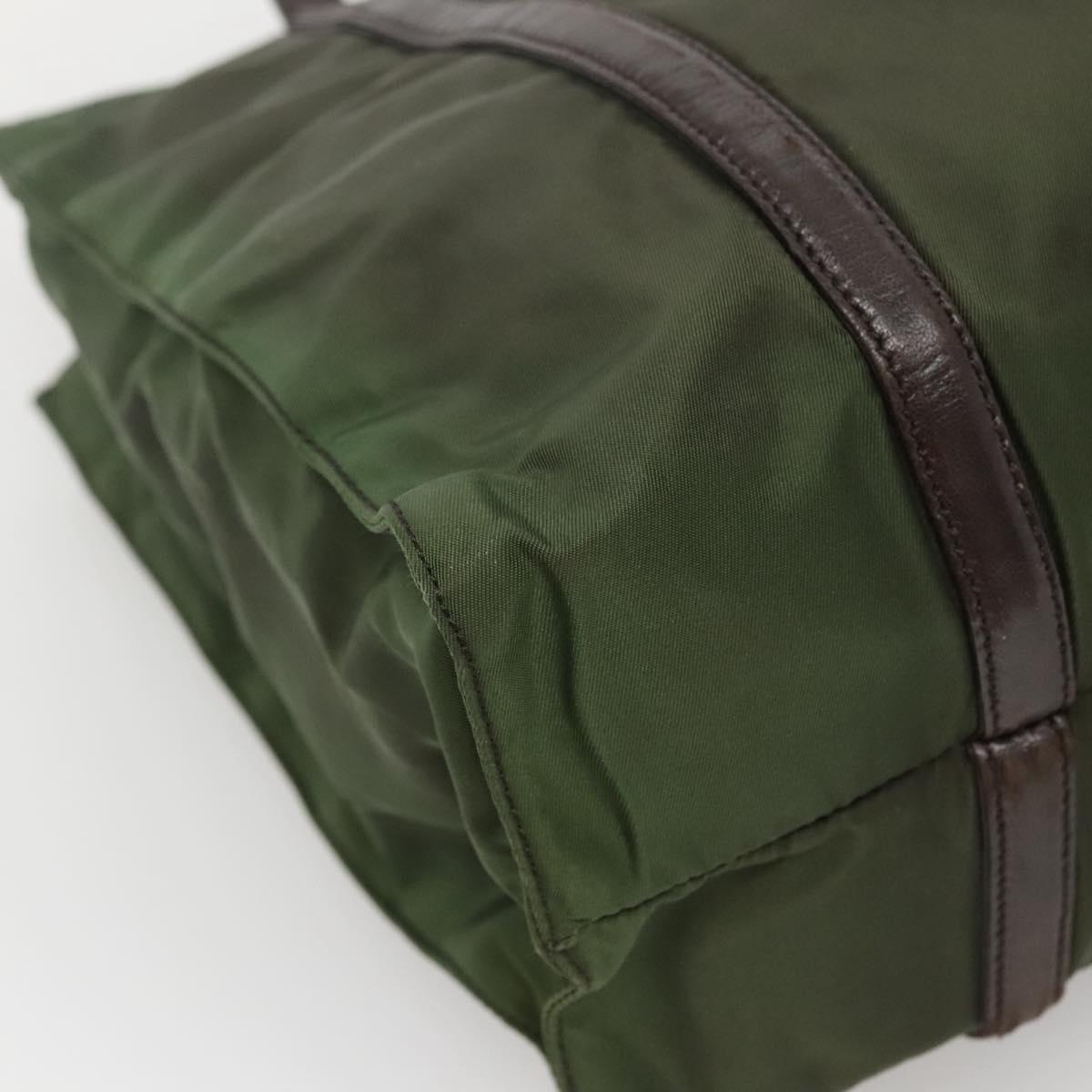 PRADA Tote Bag Nylon Khaki Brown Silver Auth bs22976