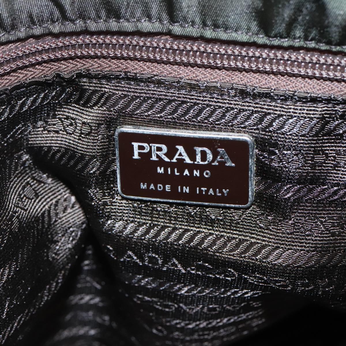 PRADA Tote Bag Nylon Khaki Brown Silver Auth bs22976