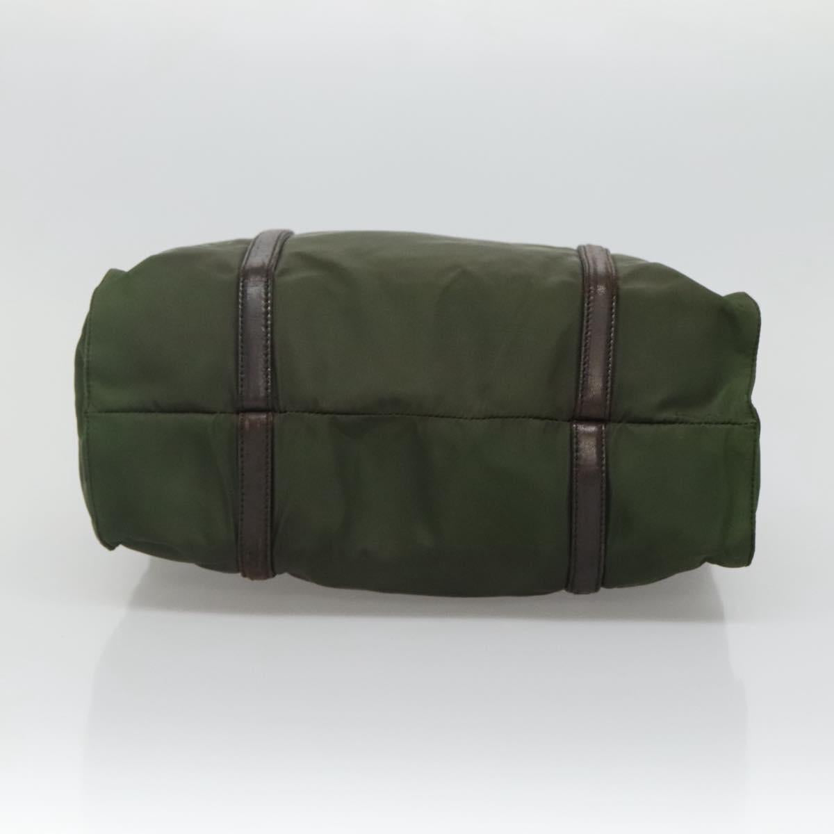 PRADA Tote Bag Nylon Khaki Brown Silver Auth bs22976