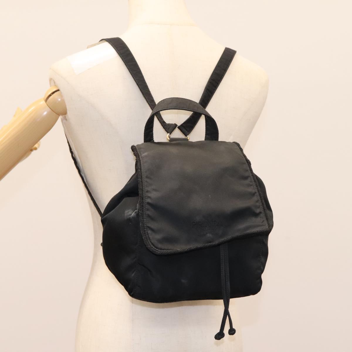 PRADA Backpack Nylon Black Gold Auth bs22978