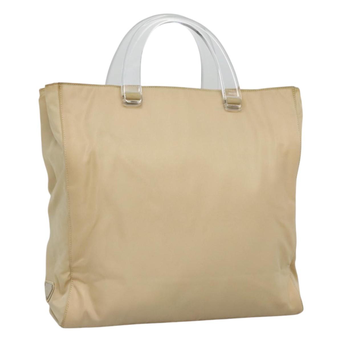 PRADA Hand Bag Nylon Plastic Beige Clear Auth bs22980