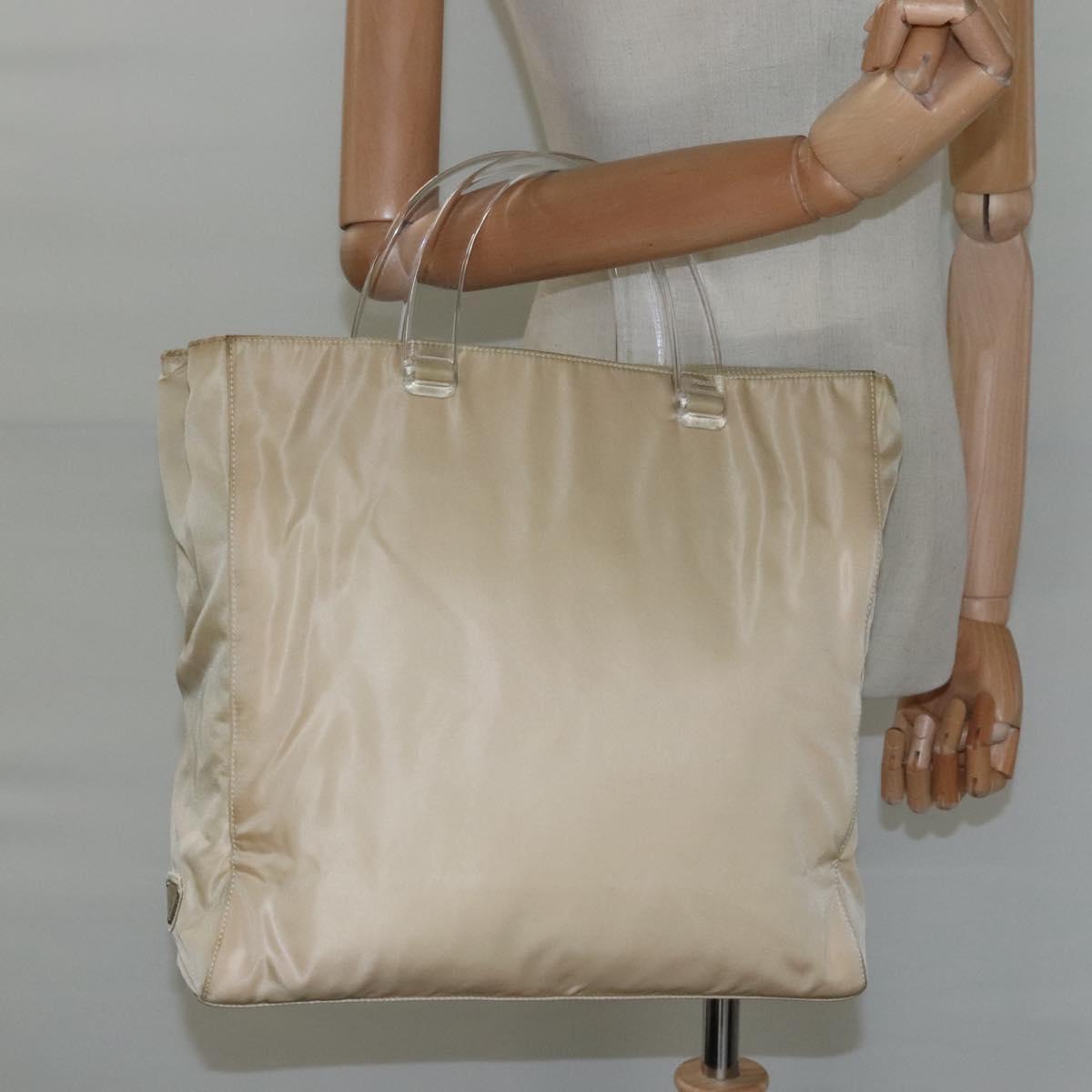 PRADA Hand Bag Nylon Plastic Beige Clear Auth bs22980
