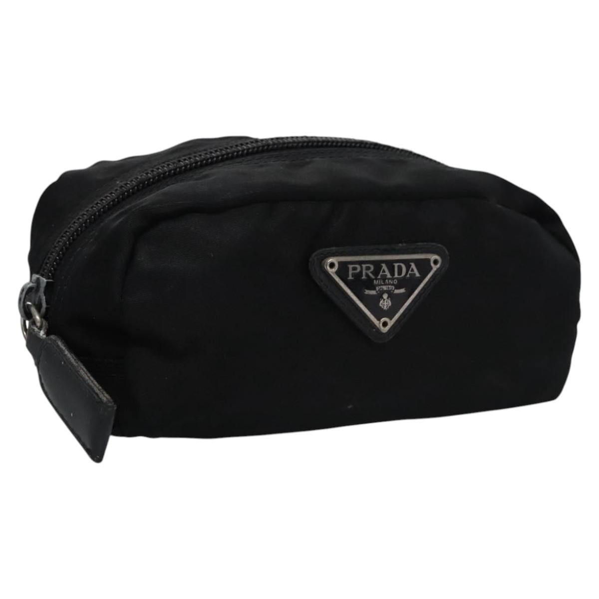 PRADA Pouch Nylon Black Silver Auth bs22990