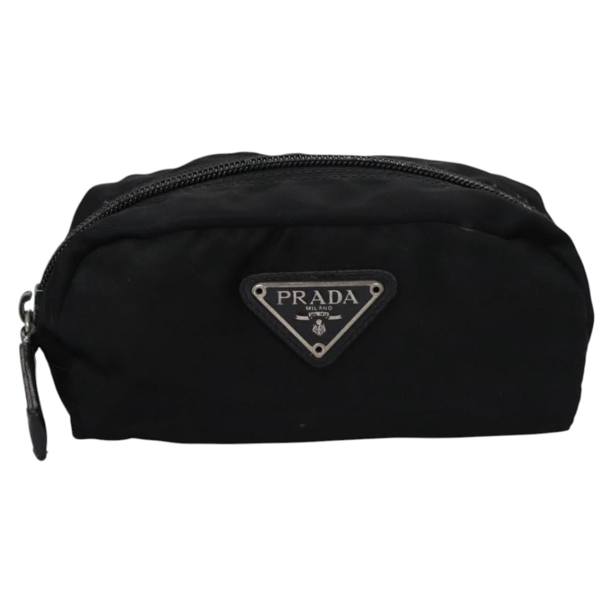 PRADA Pouch Nylon Black Silver Auth bs22990