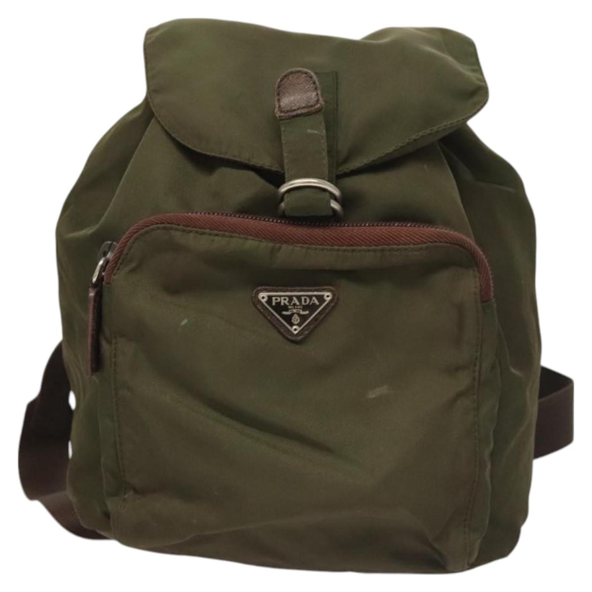 PRADA Backpack Nylon Khaki Silver Auth bs22991