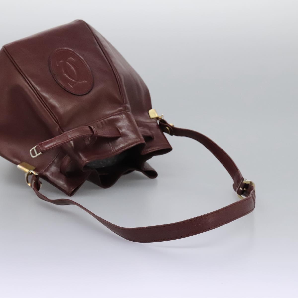 CARTIER Must Line Shoulder Bag Leather Bordeaux Gold Auth bs22994