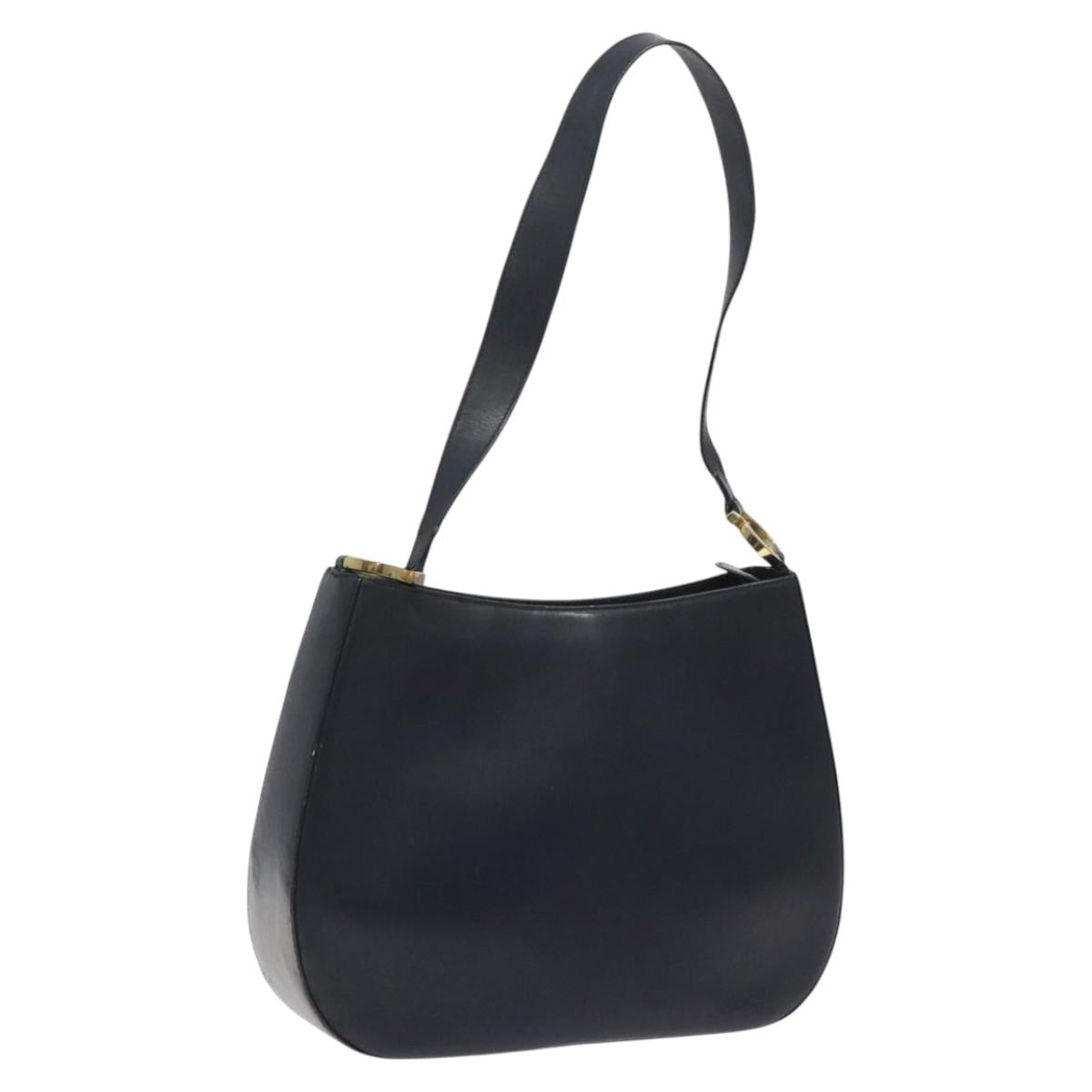 Salvatore Ferragamo Shoulder Bag Leather Navy Gold Auth bs22995