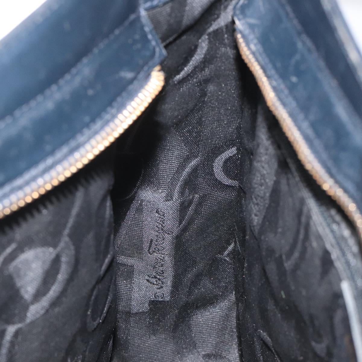 Salvatore Ferragamo Shoulder Bag Leather Navy Gold Auth bs22995