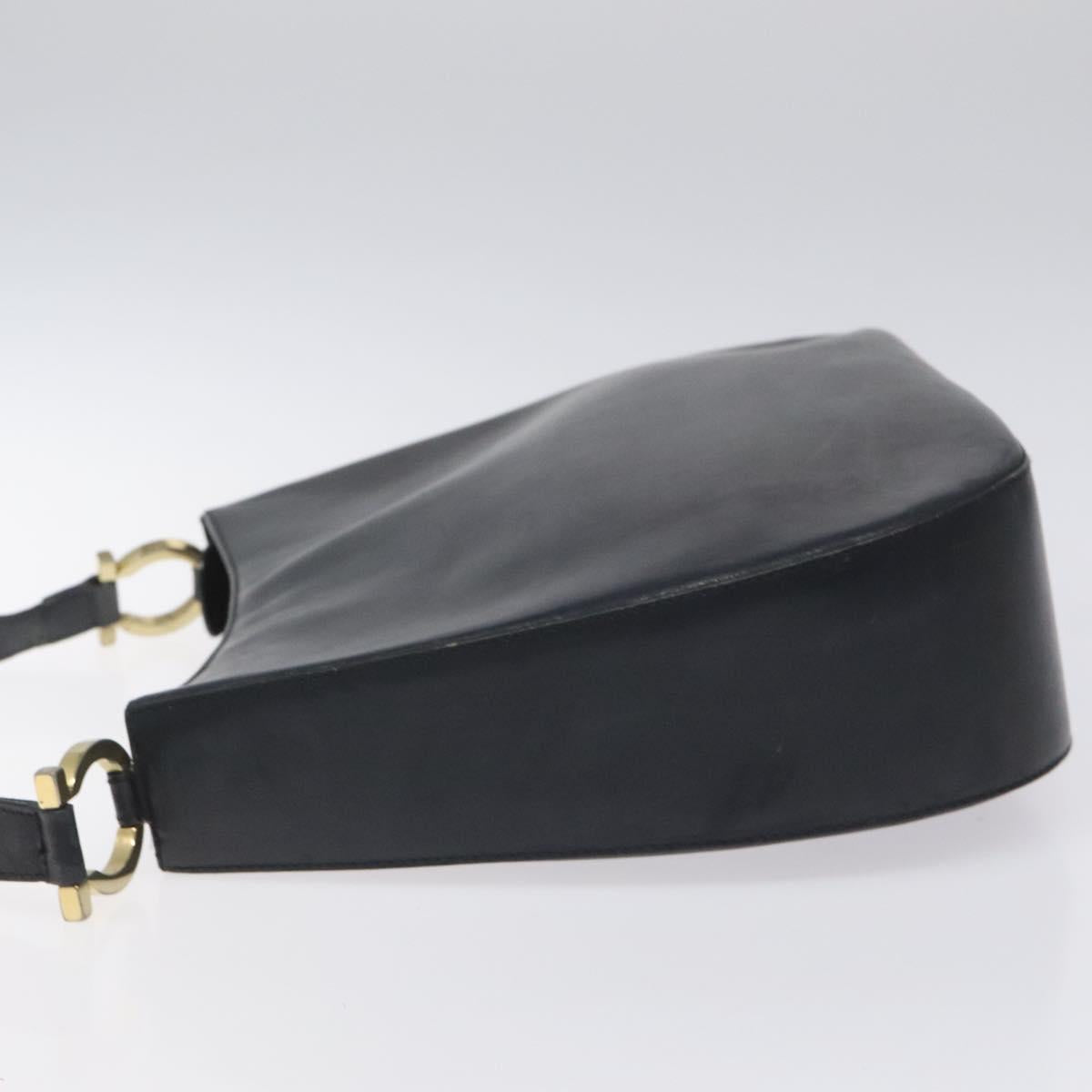 Salvatore Ferragamo Shoulder Bag Leather Navy Gold Auth bs22995