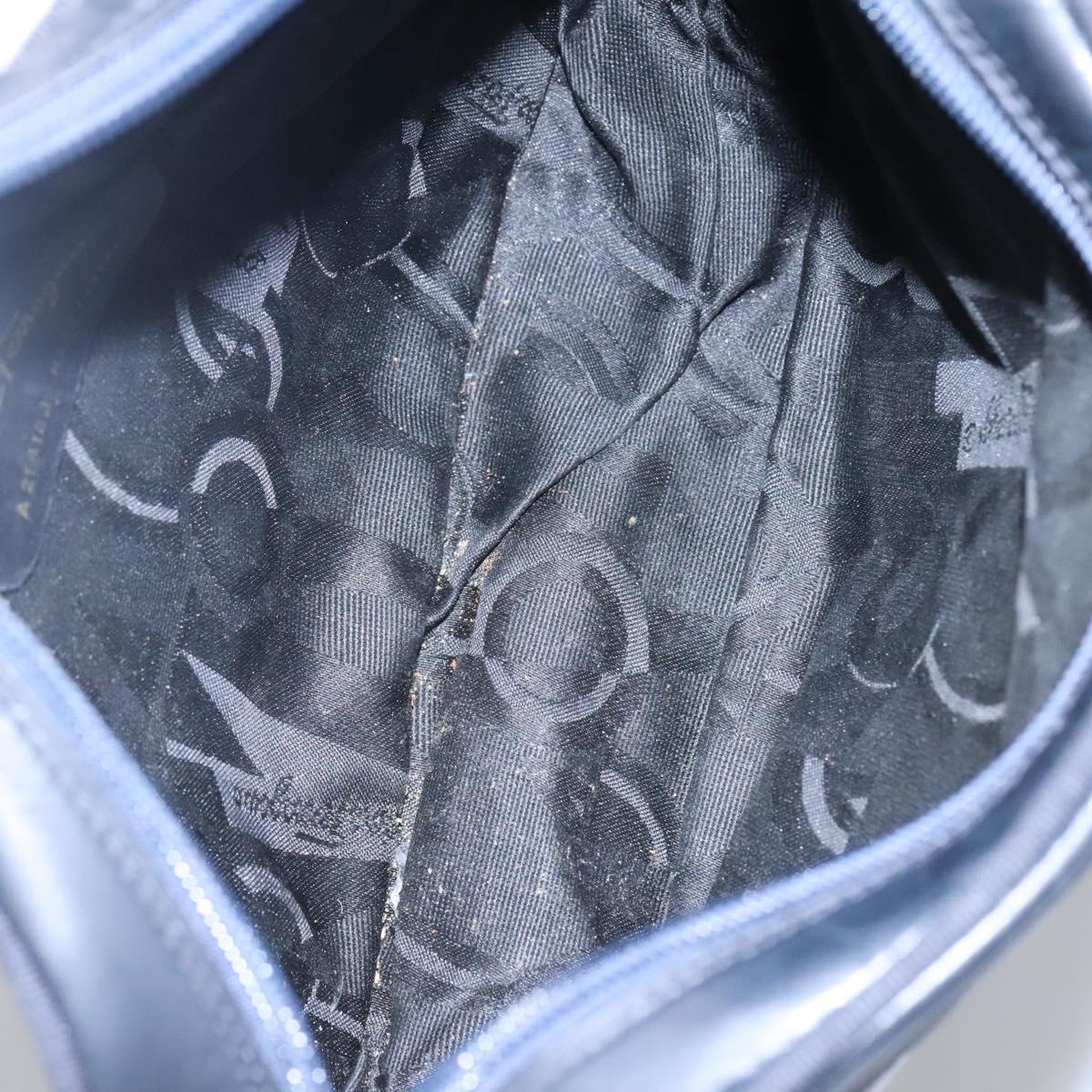 Salvatore Ferragamo Vala Shoulder Bag Leather Navy Gold Auth bs22996