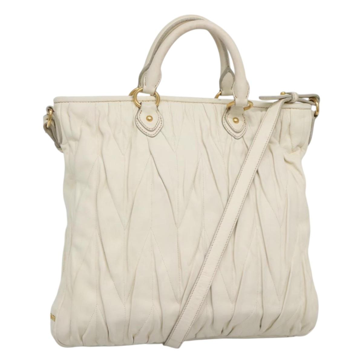 Miu Miu Matelasse Hand Bag Leather 2way White Auth bs22999