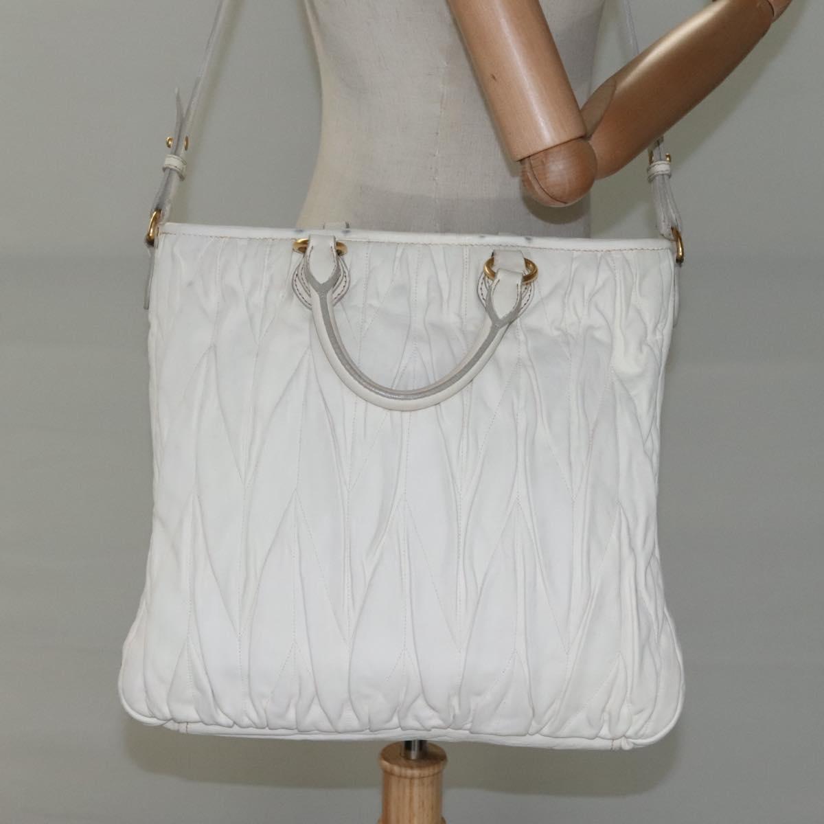 Miu Miu Matelasse Hand Bag Leather 2way White Auth bs22999