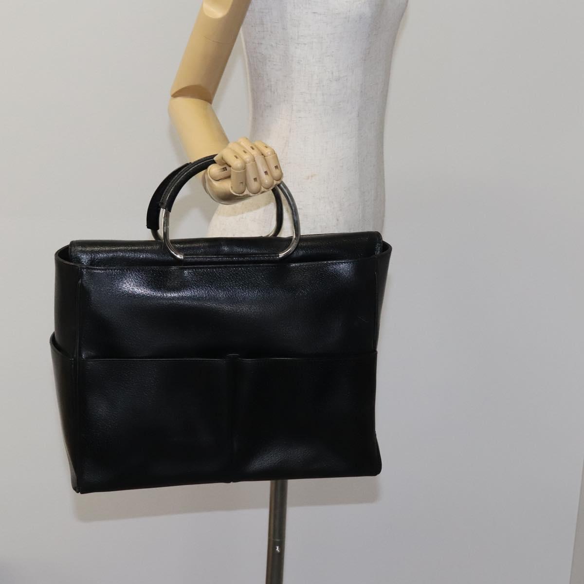 GUCCI Hand Bag Leather Metal Black Silver Auth bs23013
