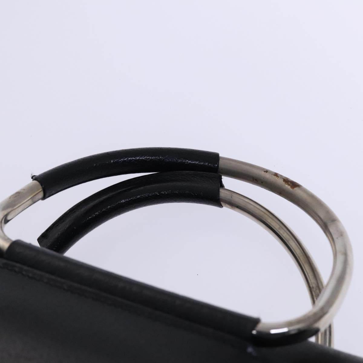 GUCCI Hand Bag Leather Metal Black Silver Auth bs23013
