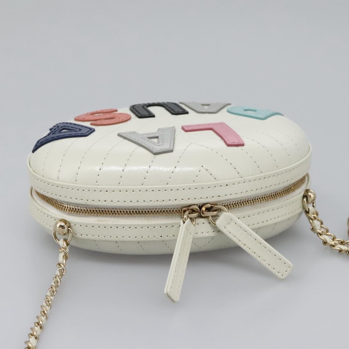 CHANEL V Stitch LA PAUSA Chain Shoulder Bag Leather White CC Auth bs23014SAV