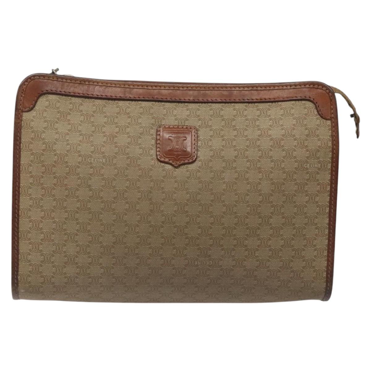 CELINE Macadam Canvas Clutch Bag PVC Beige Gold Auth bs23019