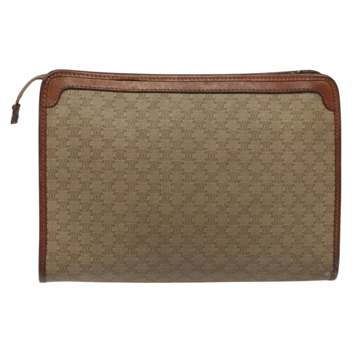 CELINE Macadam Canvas Clutch Bag PVC Beige Gold Auth bs23019