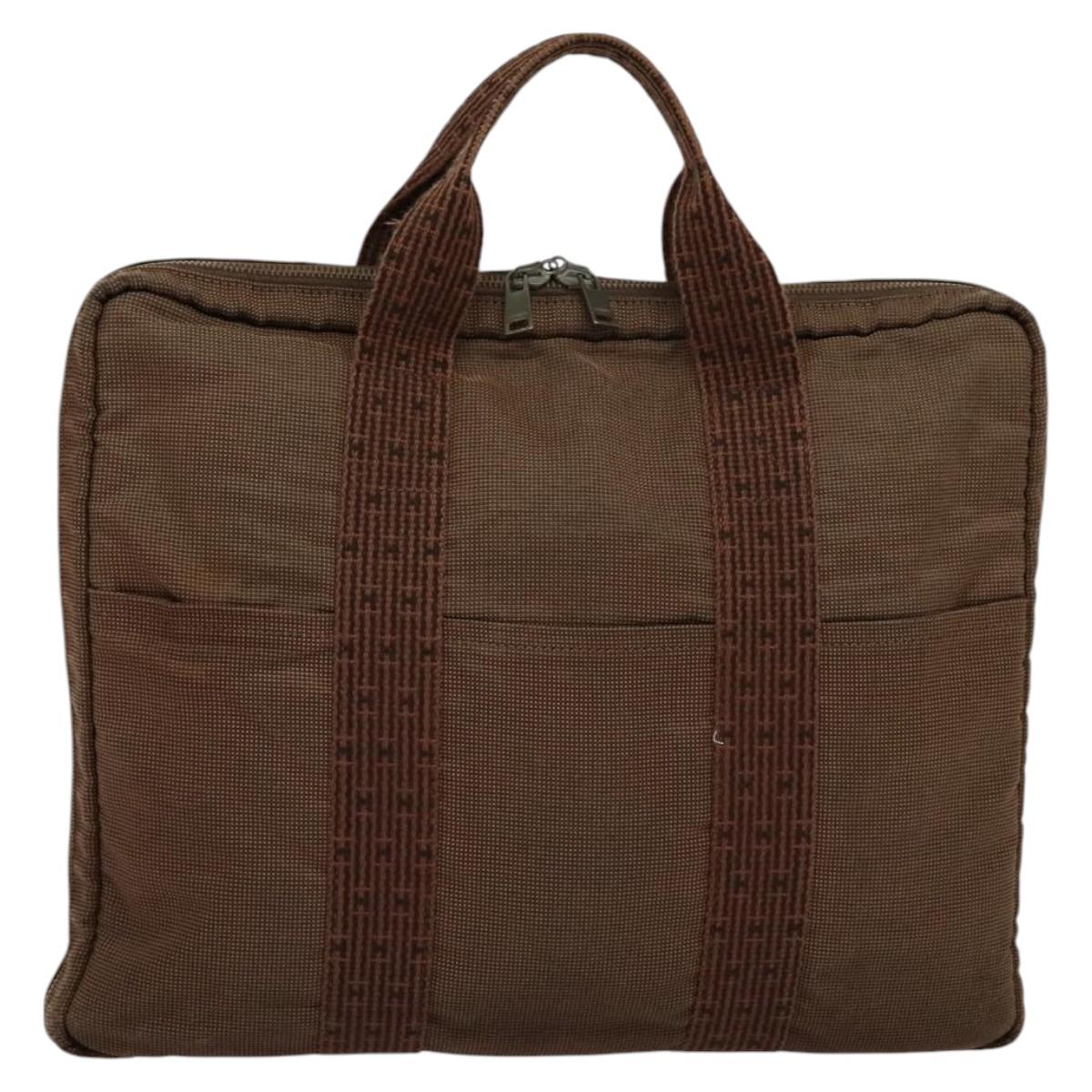 HERMES Her Line Hand Bag Canvas Brown Auth bs23027