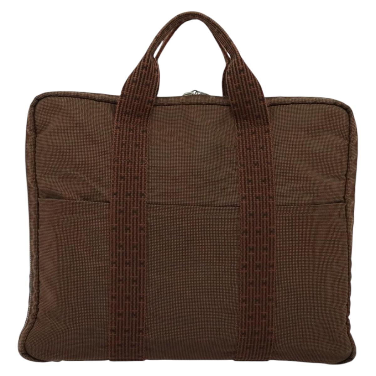 HERMES Her Line Hand Bag Canvas Brown Auth bs23027