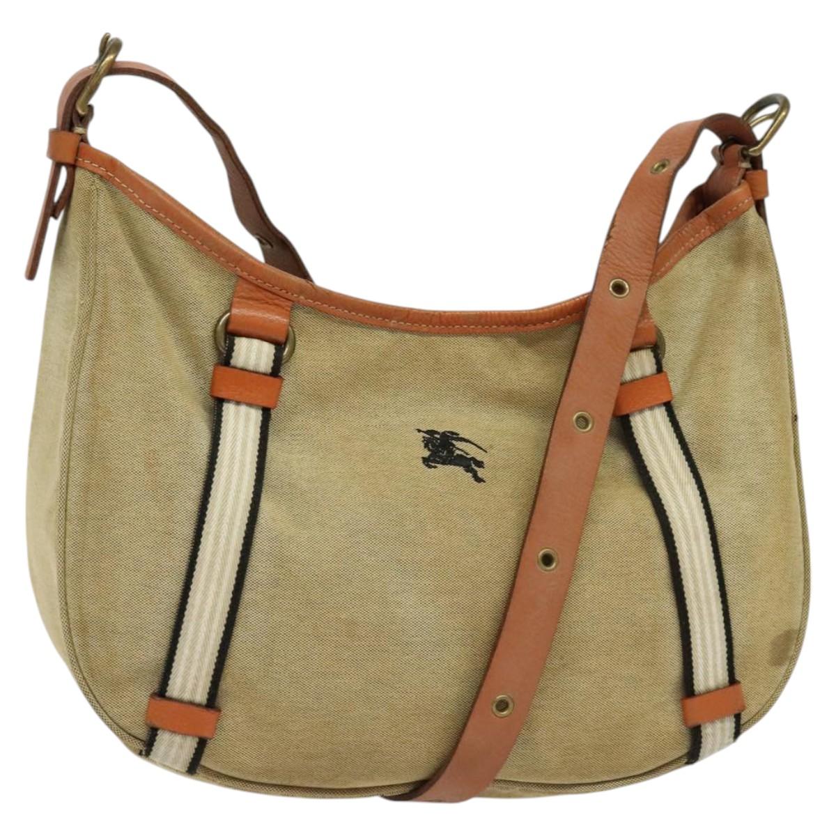 BURBERRY Blue Label Shoulder Bag Canvas Beige Gold Auth bs23029
