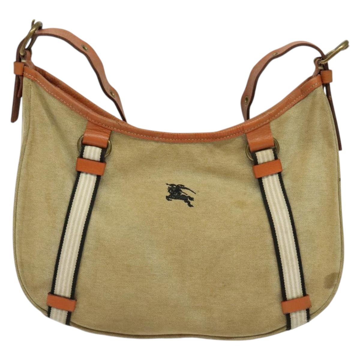 BURBERRY Blue Label Shoulder Bag Canvas Beige Gold Auth bs23029