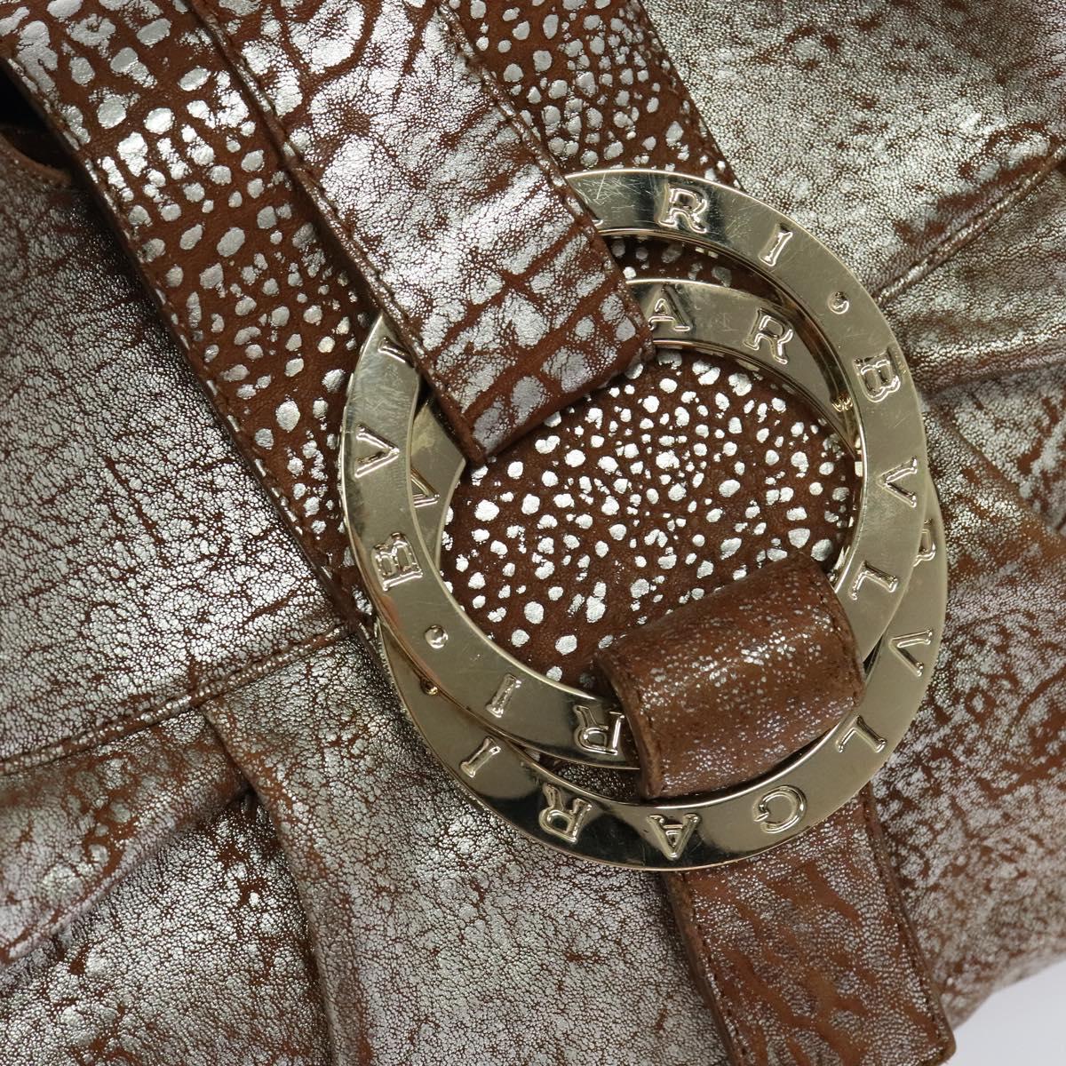 BVLGARI Chandra Hand Bag Leather Brown Gold Auth bs23036