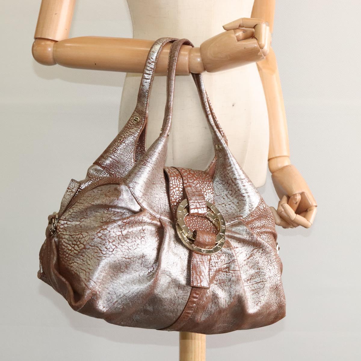 BVLGARI Chandra Hand Bag Leather Brown Gold Auth bs23036