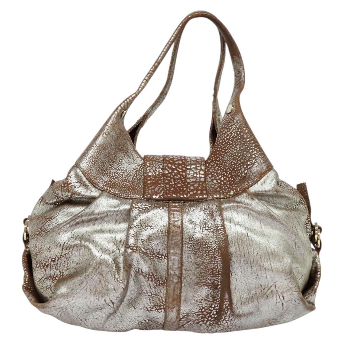 BVLGARI Chandra Hand Bag Leather Brown Gold Auth bs23036