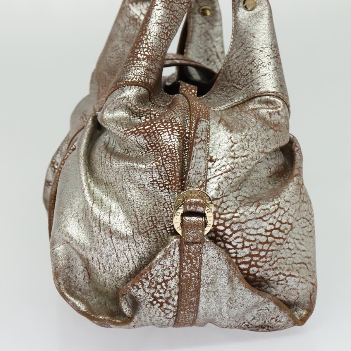 BVLGARI Chandra Hand Bag Leather Brown Gold Auth bs23036