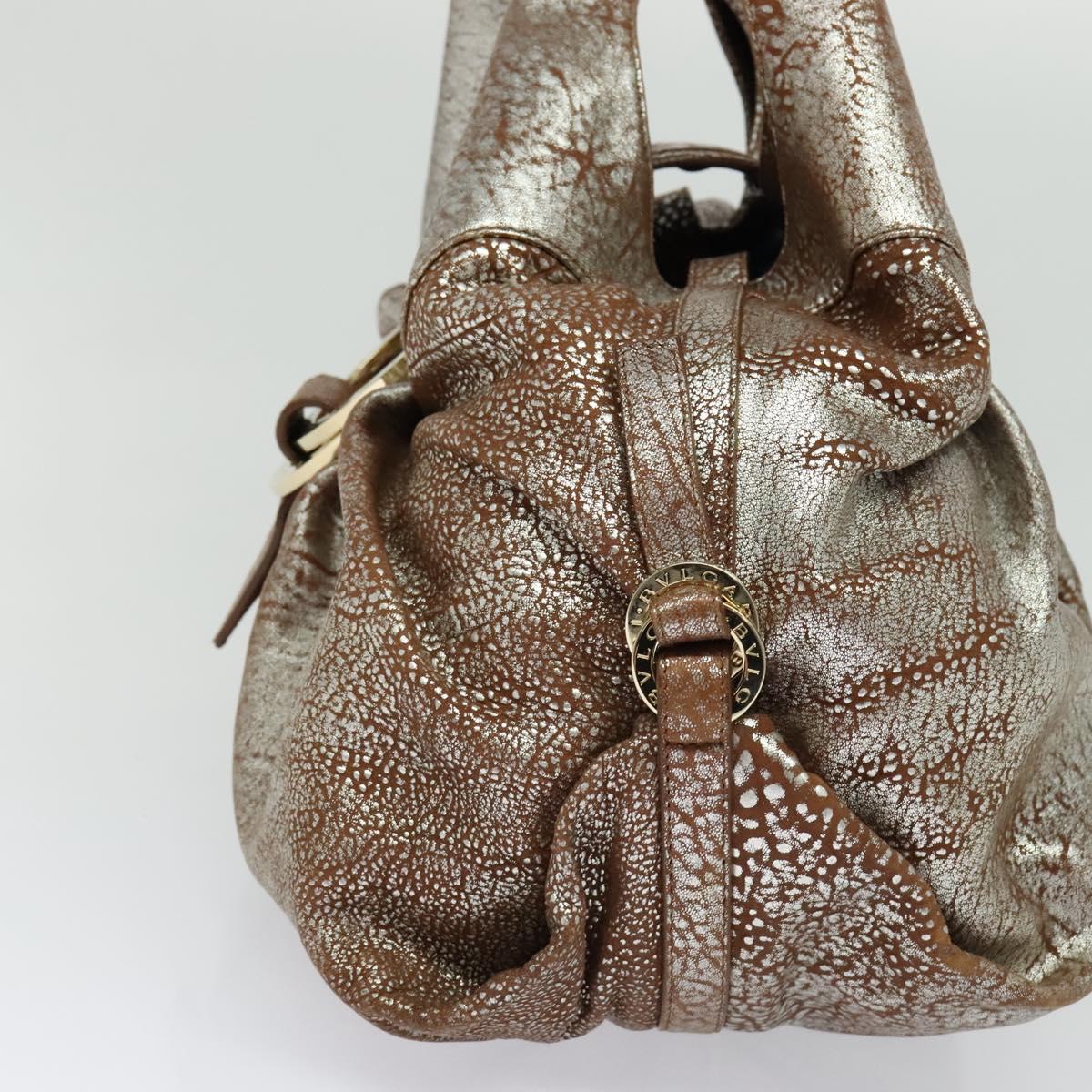 BVLGARI Chandra Hand Bag Leather Brown Gold Auth bs23036