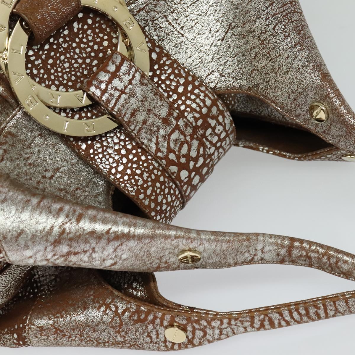 BVLGARI Chandra Hand Bag Leather Brown Gold Auth bs23036