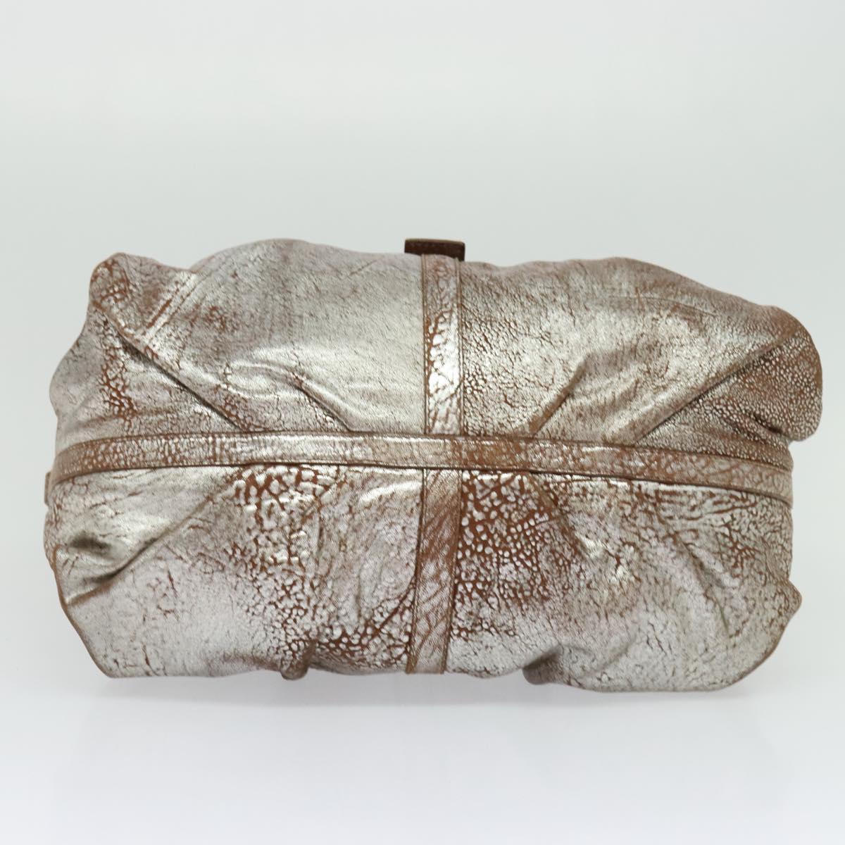 BVLGARI Chandra Hand Bag Leather Brown Gold Auth bs23036