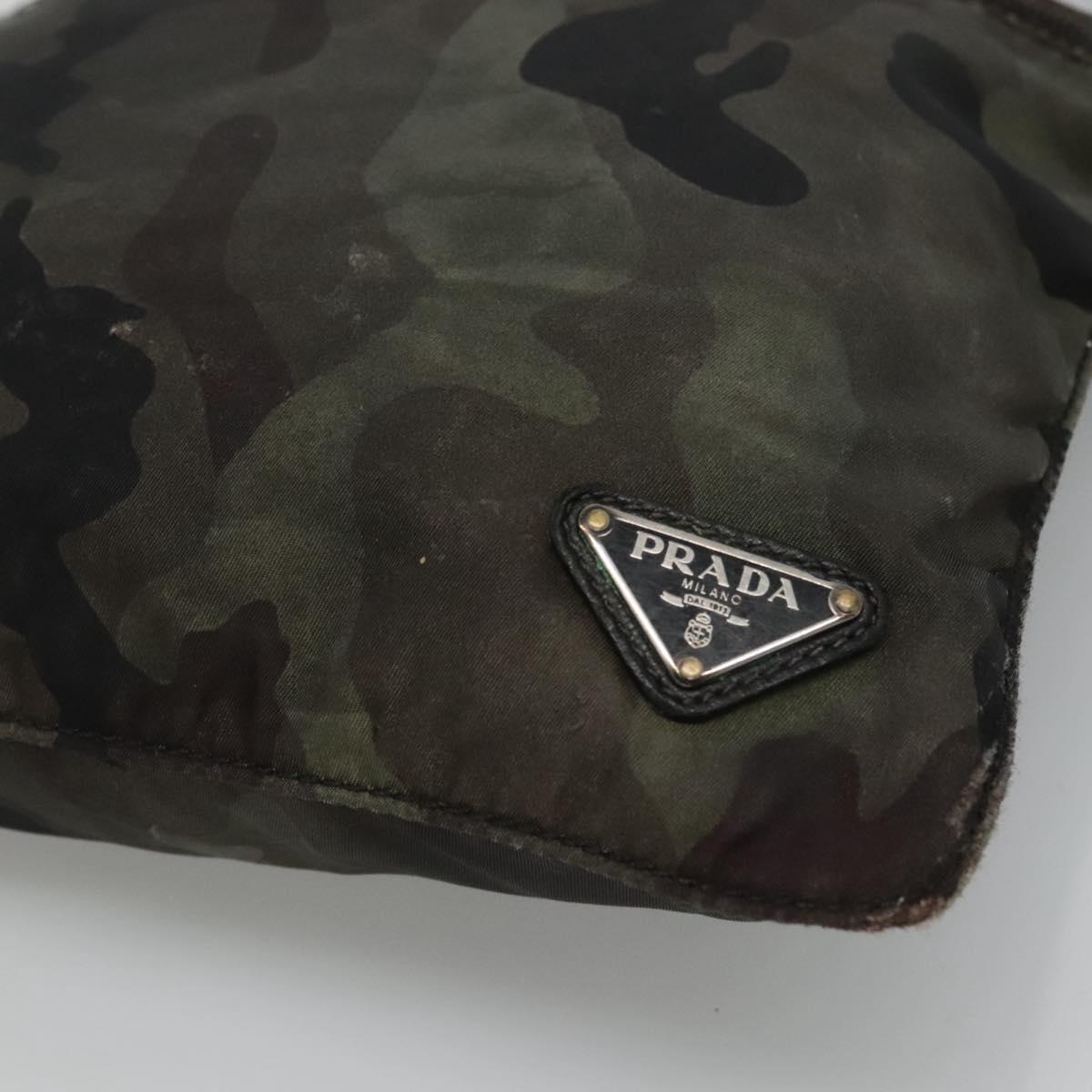 PRADA Shoulder Bag Nylon Khaki Black Auth bs23050