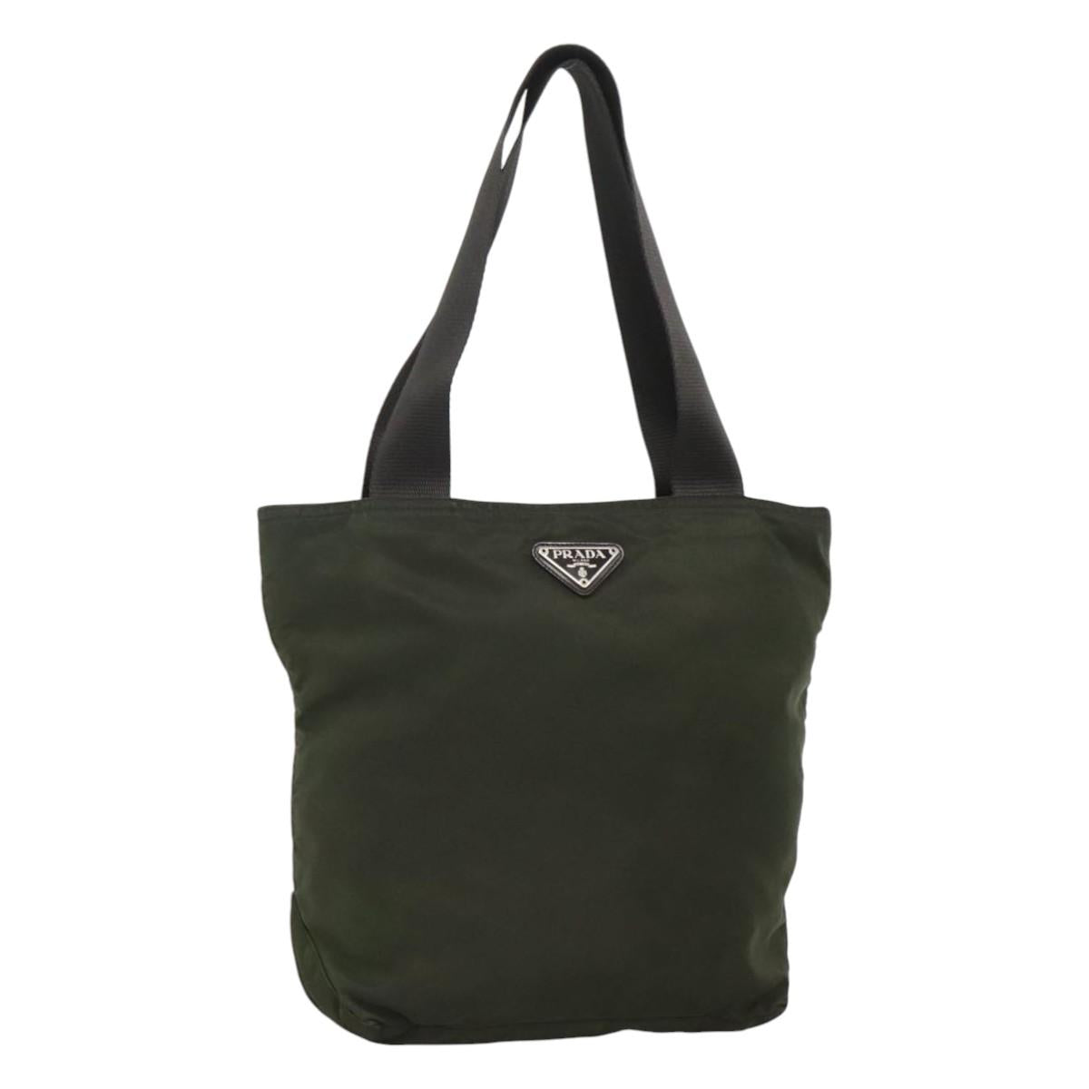 PRADA Tote Bag Nylon Khaki Silver Auth bs23051