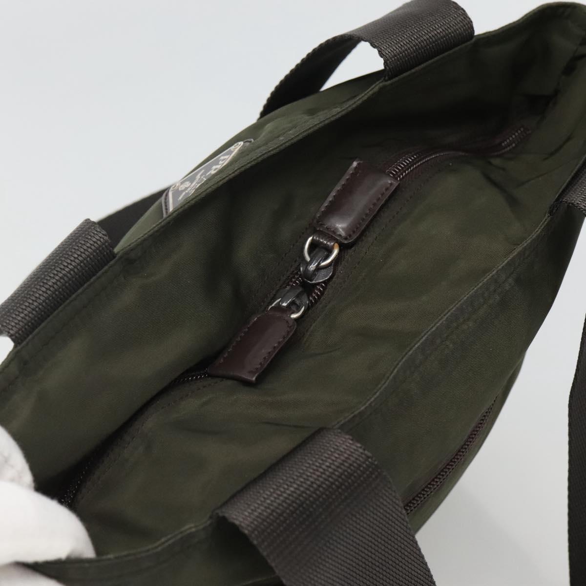 PRADA Tote Bag Nylon Khaki Silver Auth bs23051