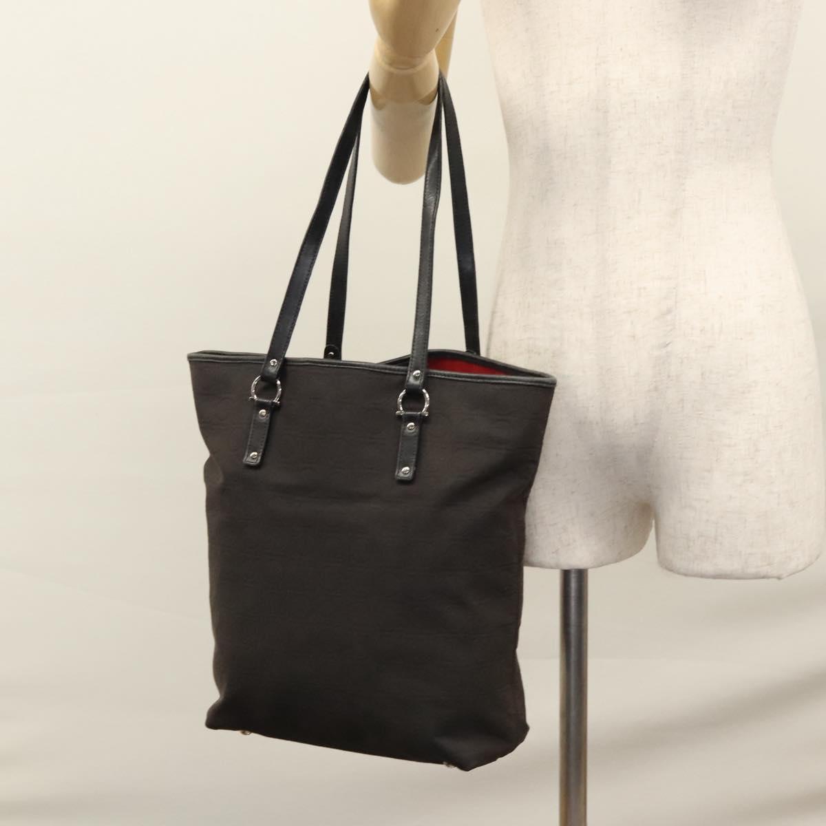 Salvatore Ferragamo Gancini Tote Bag Canvas Black Silver Auth bs23065