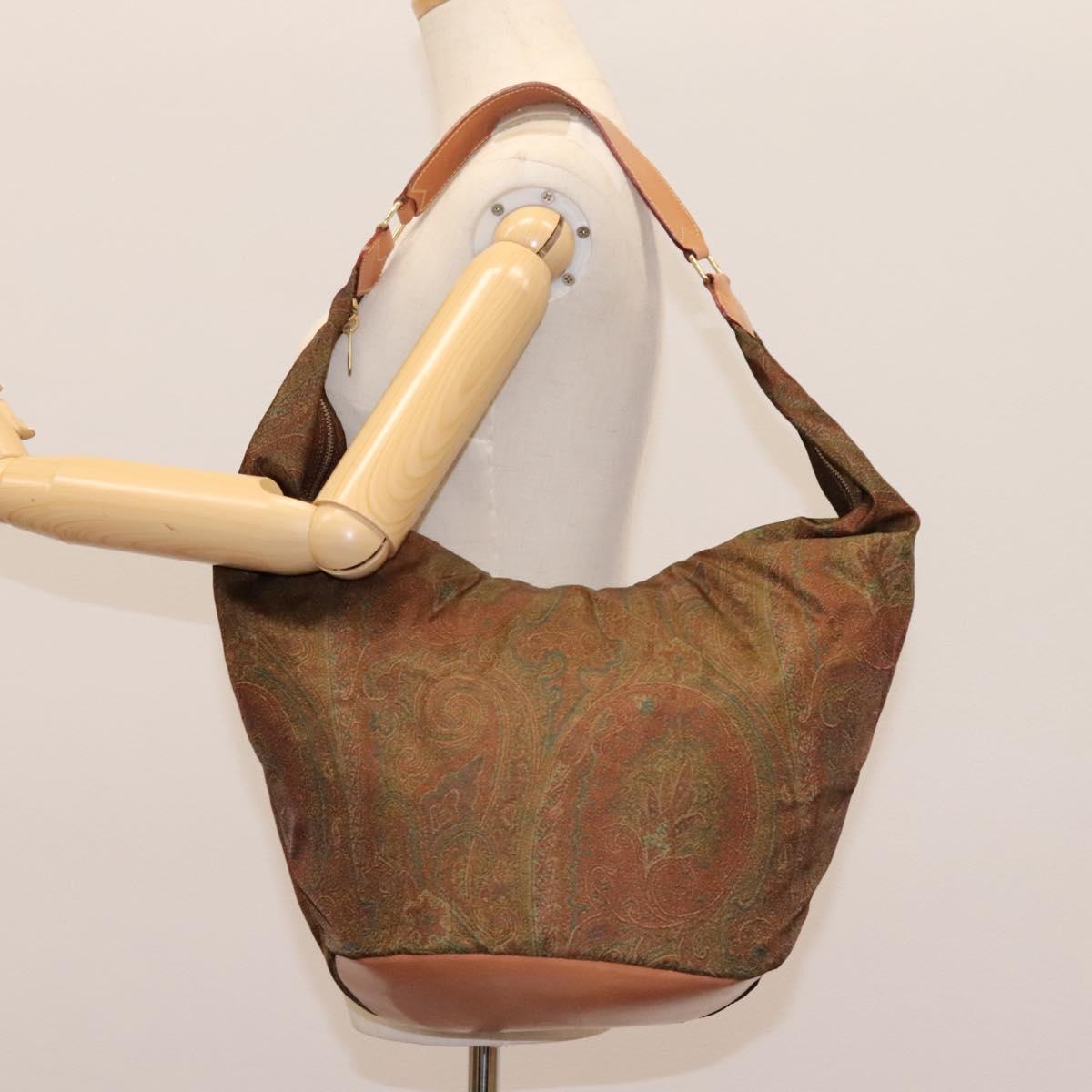 ETRO Paisley Shoulder Bag Nylon Brown Red Green Auth bs23067