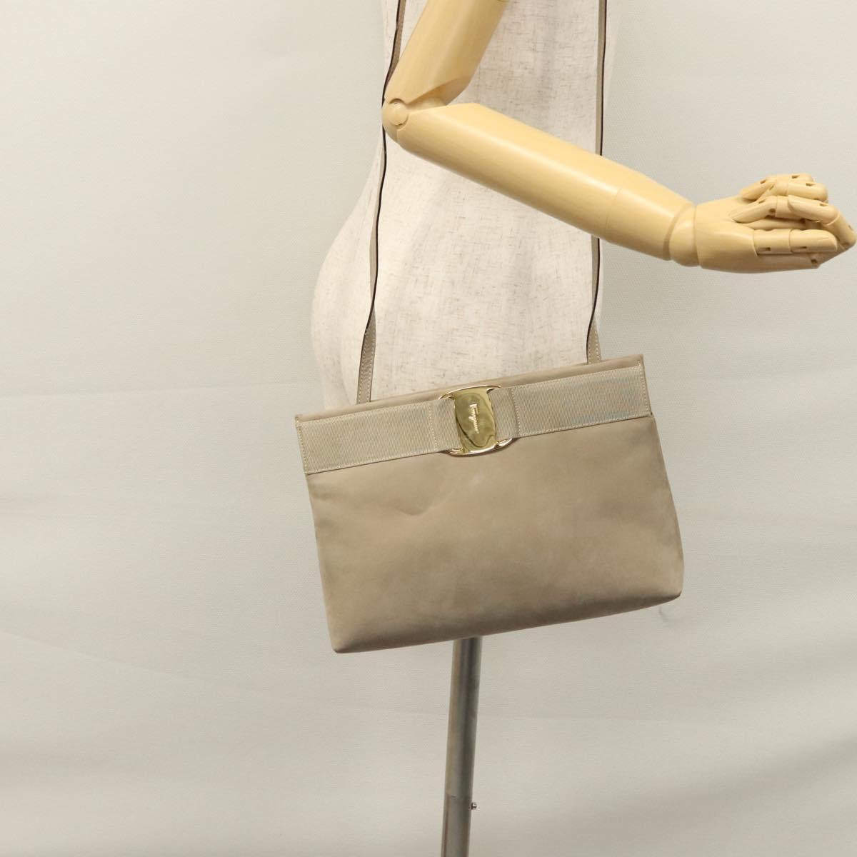 Salvatore Ferragamo Vala Shoulder Bag Suede Beige Auth bs23073