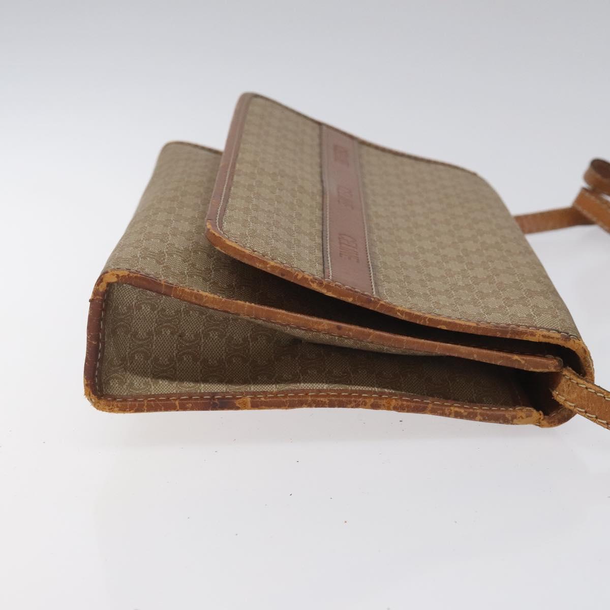 CELINE Macadam Canvas Shoulder Bag PVC Beige Brown gold Auth bs23079