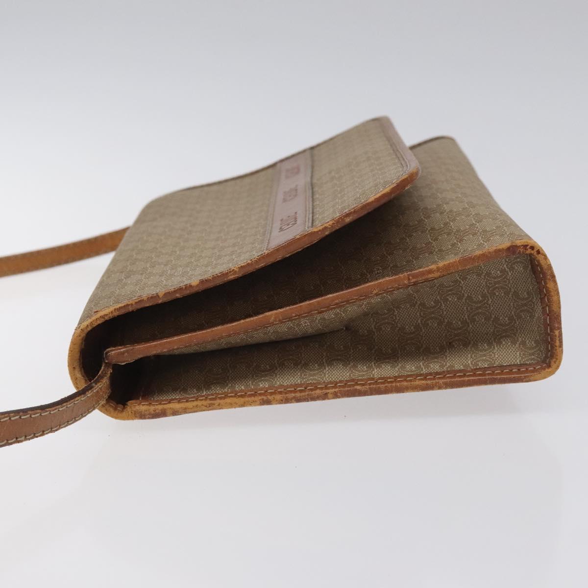 CELINE Macadam Canvas Shoulder Bag PVC Beige Brown gold Auth bs23079