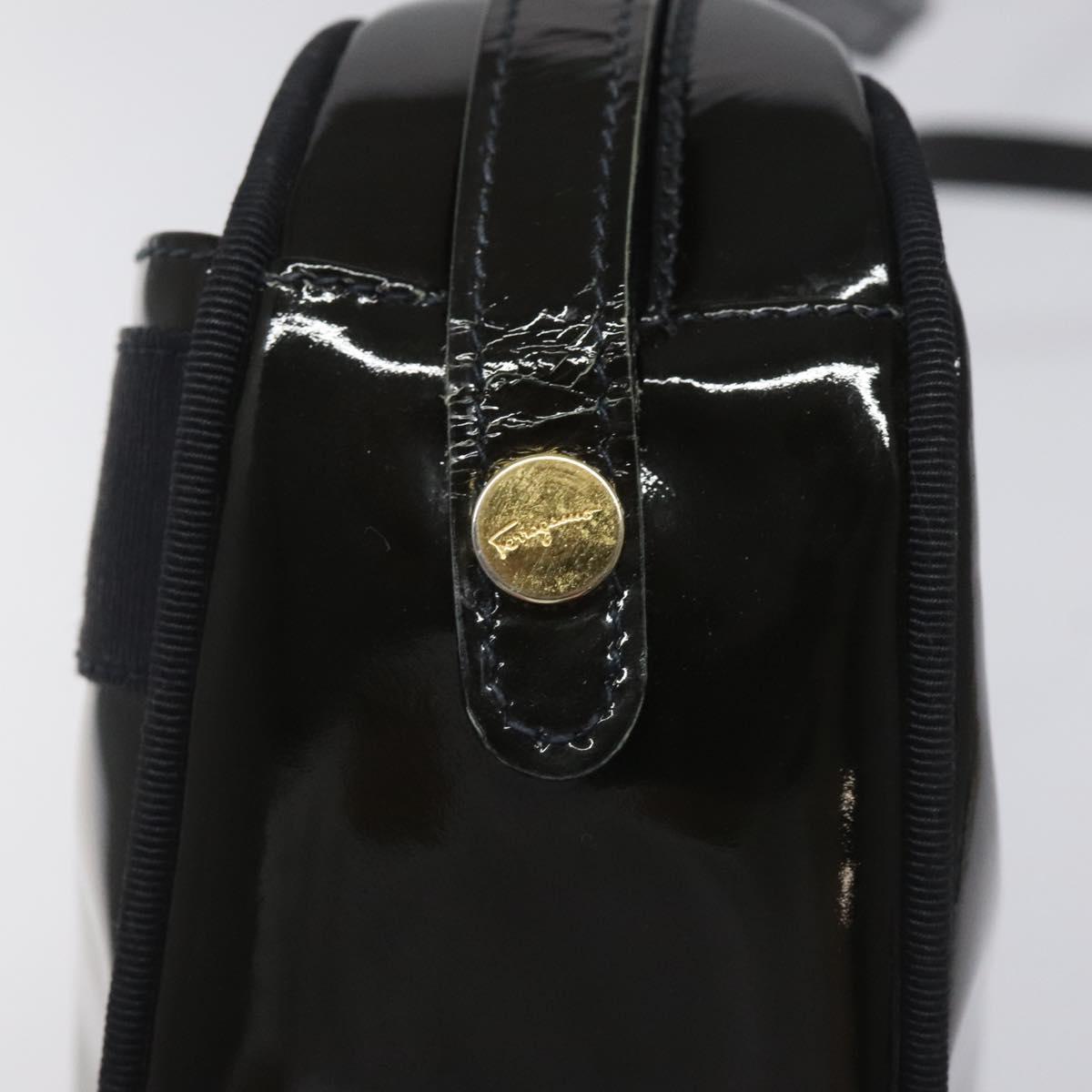 Salvatore Ferragamo Vala Shoulder Bag Patent leather Black Gold Auth bs23082