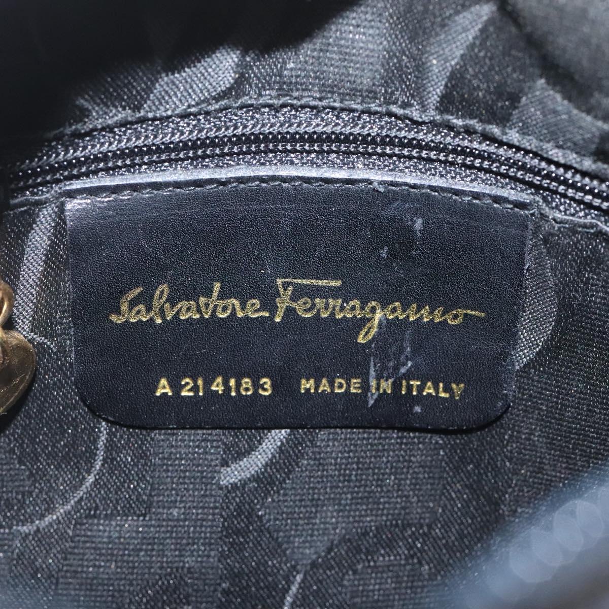 Salvatore Ferragamo Vala Shoulder Bag Patent leather Black Gold Auth bs23082
