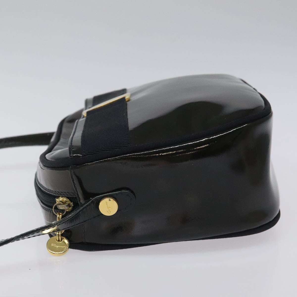 Salvatore Ferragamo Vala Shoulder Bag Patent leather Black Gold Auth bs23082