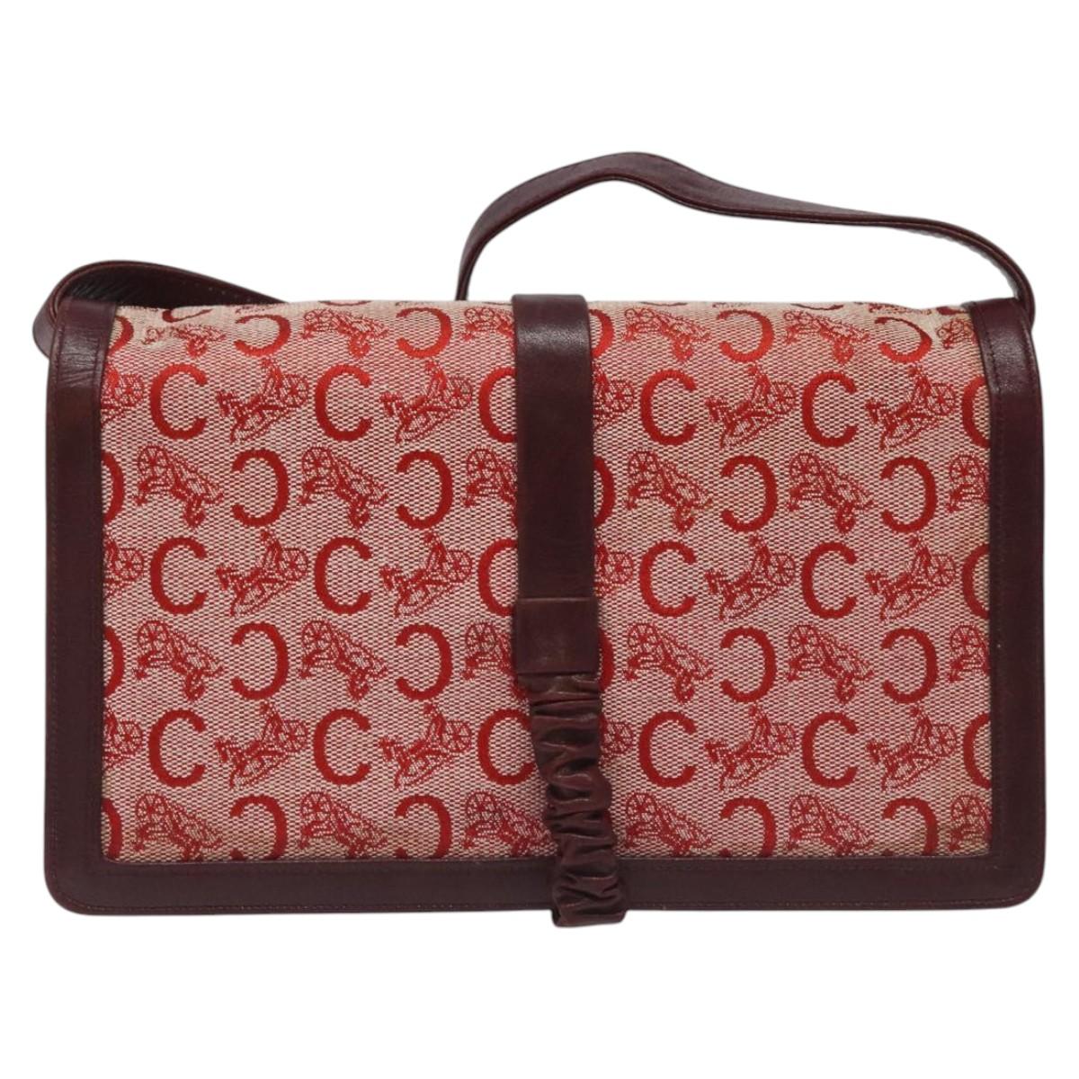 CELINE C Sulky Shoulder Bag Red Gold Auth bs23084