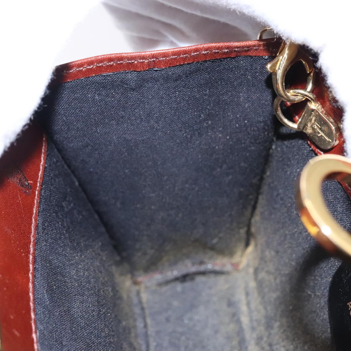 Salvatore Ferragamo Chain Gancini Shoulder Bag Leather Brown Gold Auth bs23090