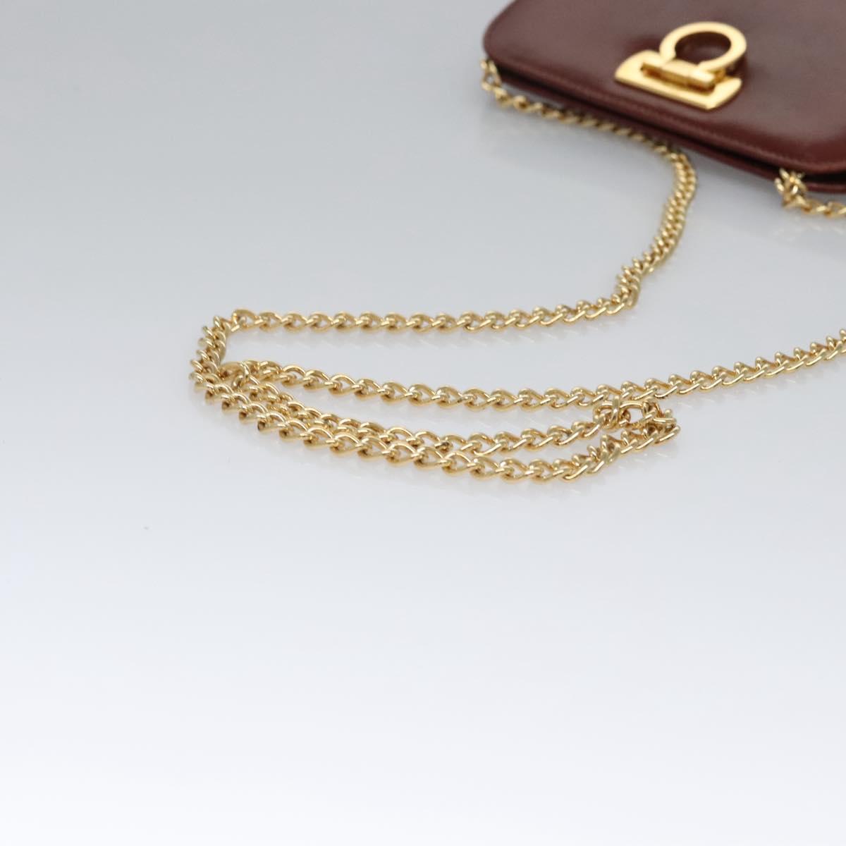 Salvatore Ferragamo Chain Gancini Shoulder Bag Leather Brown Gold Auth bs23090