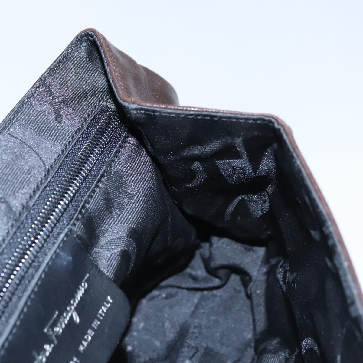 Salvatore Ferragamo Shoulder Bag Leather Brown Silver Auth bs23091